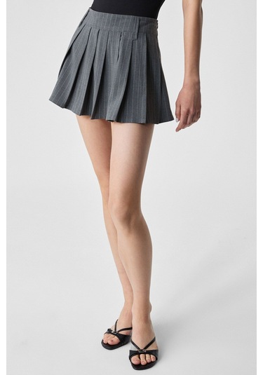 GRIMELANGE Chıncago Kadın Regular Çizgili Yüksek Bel Gri Etek Gri