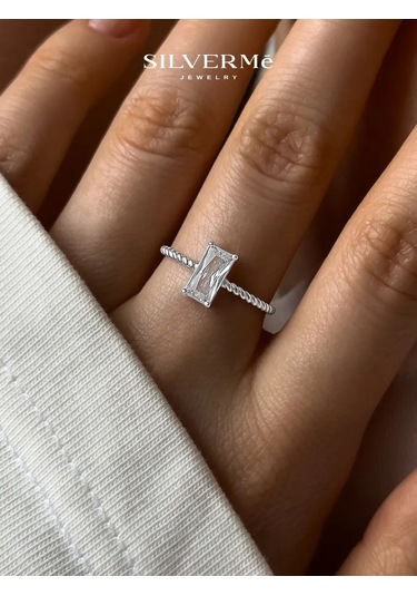 Sılverme 925 Ayar Gümüşten Örgü Taşlı Baget Gümüş Yüzük 328158973 Gri