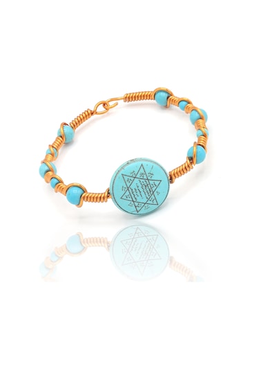 Midyat Nurtaş Gümüş Hz Süleyman Mührü Turkuaz-firuze Taşlı Doğal Taş Bayan Bileklik Turkuaz