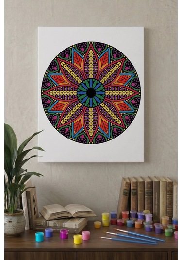 Çiçek Motifli Mandala Ahşap Boyama Seti 40x50 Cm