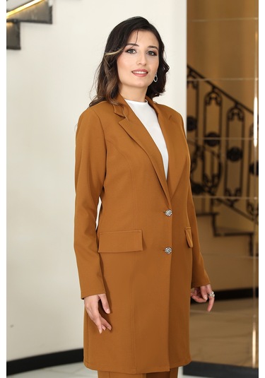 Parla Ceket Pantolon Şık Tesettür Takım Taba