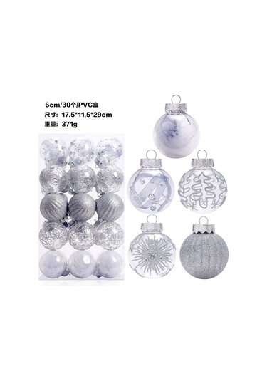 Sınır Ötesi Sıcak Noel Süsleri 6cm/30 Adet Pet Şeffaf Top Noel Topu Seti Noel Ağacı Kolye Gümüş