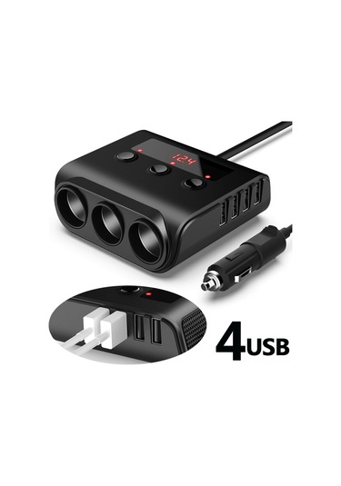 Geeroyoo 100w Yüksek Güçlü Araç Şarj Cihazı: 3 Priz, 4 Usb Portlu, Led Voltaj Göstergeli, On-off Anahtarlı, Araba, Kamyon, Suv İçin
