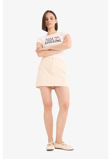 DeFacto Coool Normal Bel Gabardin Mini Etek E5346AX25SPER42 Ekru