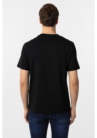 Siyah Regular Düz Bisiklet Yaka Tişört-38574 Siyah