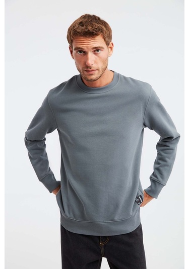 Travis Erkek Organik Kumaşlı Yumuşacık Regular Fit Yuvarlak Yakalı Koyu Gri Sweat