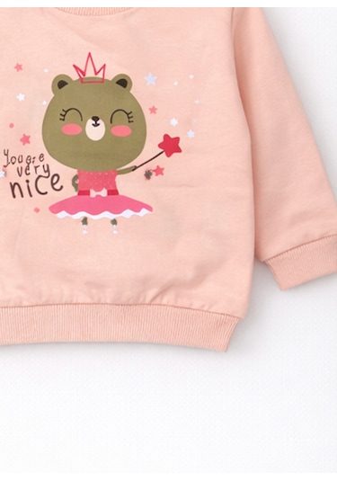 HelloBaby Kız Bebek Pamuklu Sweatshirt Desenli Model Koyu Pembe - Pembe