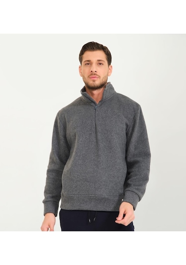 Nors Vanir Basic Yarım Fermuarlı Polar Sweatshirt Gri 001