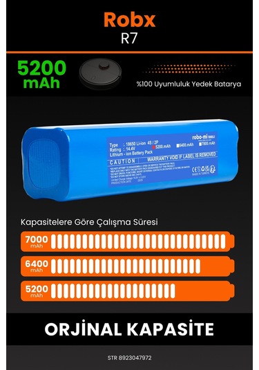 Robx R7 Robot Süpürge Uyumlu 5200 Mah Batarya
