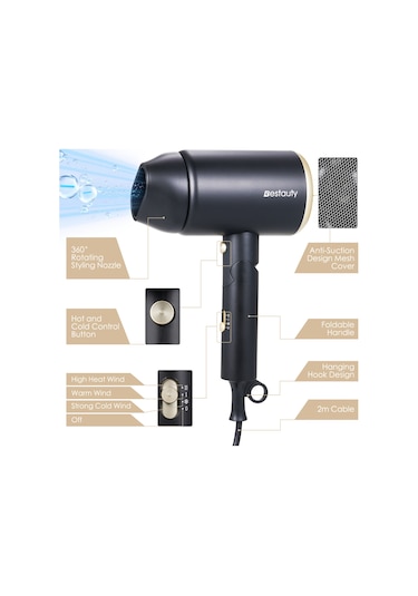 Moveevo Katlanabilir Saç Kurutma Makinesi Güçlü Saç Kurutma Makinesi Otel Kuaför Salonu Için Uygundur