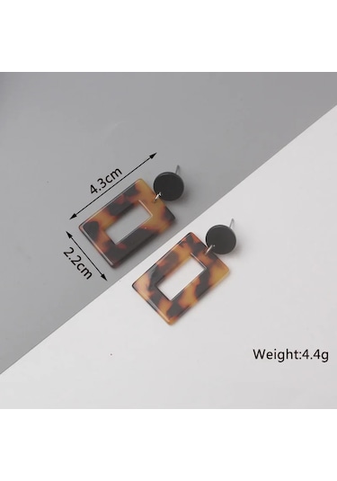 Guangtuo Akrilik Kadın Dangle Küpe - Hollow Geometrik Desenli Leopar Şerit Kolye Deep Purple