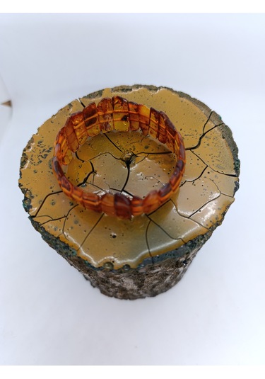 Kehribar Organik Şifa Taşı Taşı Bileklik-1027 Açık Kahverengi