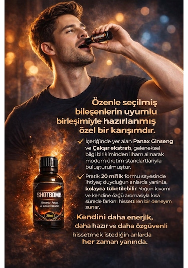 Shotbomb Ginseng Panax Çakşır Ekstratı Aktif Yaşam Takviyesi ''4x20ml''