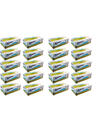 Dolphin Tek Kullanımlık Lateks Beyaz Pudralı Large Muayne Eldiveni - 20 x 100'lü Paket / Koli