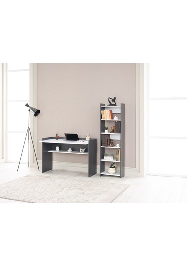 Arpelia Ahşap Çalışma Masası Ve Kitaplık 1 Beyaz