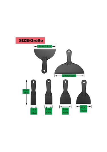 Geeksen 6 Adet Farklı Boy 1.5-8 İnç Siyah Plastik Scraper Seti - Kauçuk, Cam, Duvar Kağıdı Temizleme Ve Montaj Aracı
