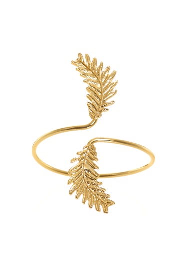 Labalaba Kadın Lak Altın Renk Kaplama Yaprak Detaylı Pazu Bandı Bileklik, Üst Kol Aksesuarı Altın