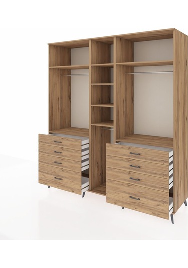 Kronos Dolap 8 Raflı 8 Çekmeceli 3 Askılı 220x59x243 Çam-çam/çam Atlas Çam/atlas Çam