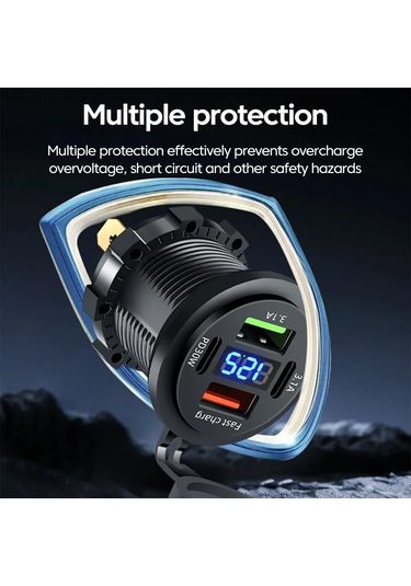 120 W Modifiye Araç Şarj Cihazı Hızlı Şarj Gerilimi Göstergesi 4 Port Usb Tip C Black Black