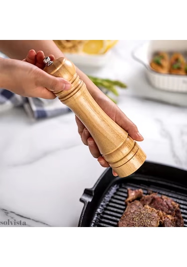 Doğal Ahşap Baharat Öğütücü Değirmen - Beyaz Ahşap Tuzluk Baharat