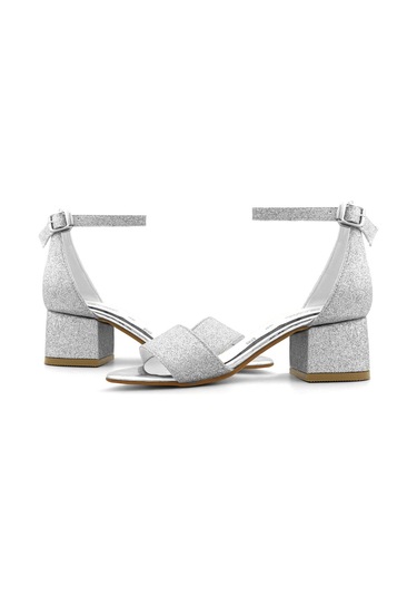 Lilo Simli Gümüş Tek Bantlı Kız Çocuk Topuklu Abiye Ayakkabı Gümüş