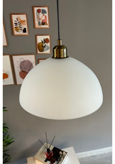 Perry Beyaz Cam Tekli Avize Yarım Lale Başlık Retro Sarkıt Lamba Restoran Salon Aydınlatma Beyaz