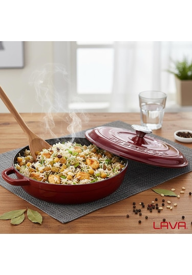 Lava Döküm Yuvarlak Çok Amaçlı Yayvan Tencere New Heritage Serisi Çap Ø 28cm.-bordo Bordo
