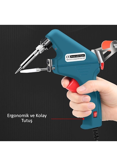 Valkyrie 5 Parça Tetikli Otomatik Beslemeli Havya Lehim Tabancası Seti - 60w 480 C Yeni Nesil Seramik Isınma - Tek El Kullanım