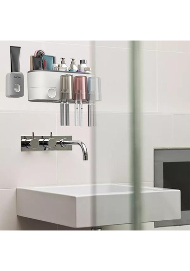 Suntek Diş Fırçası Rafı Duvara Monte Macunu 3-fincan-gri 3 Fincan Gri Diğer