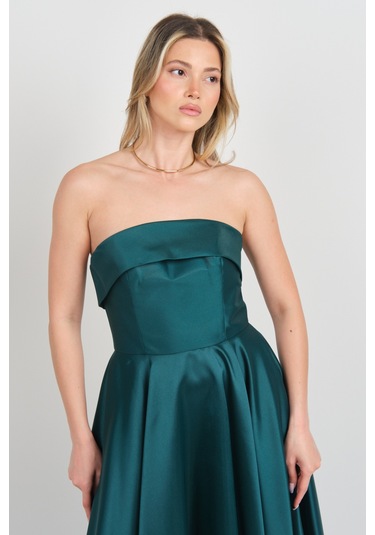 Doridorca Kadın Straplez Uzun Abiye Elbise 6068 Yeşil Yeşil