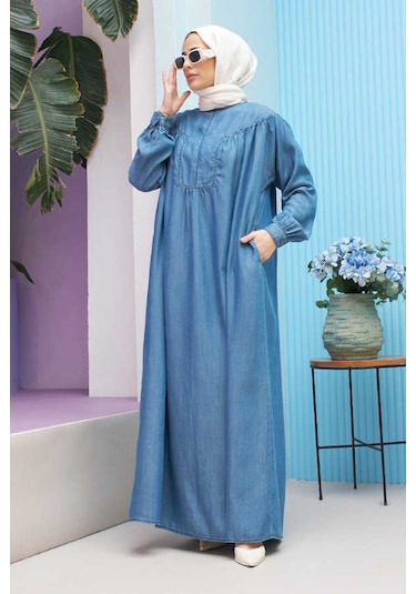 Neways 6634 - Tensel Denim Elbise Koyu Mavi