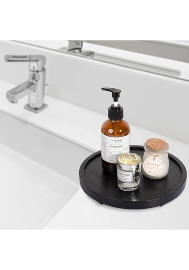 Willowhaven Beyaz Doğal Rubberwood Yuvarlak Dekoratif Tepsi - Çiftlik Evi, Modern Beyaz