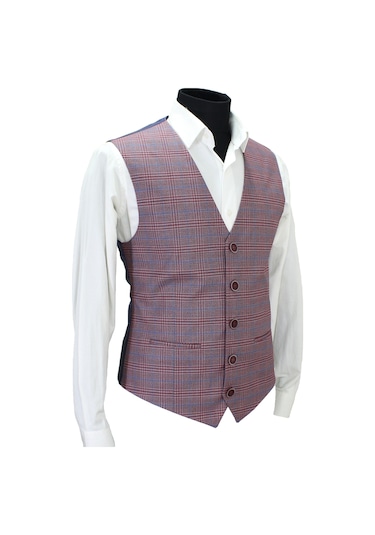 Mentor Regalo Erkek Yelek V Yaka Kırmızı Ekose 50670