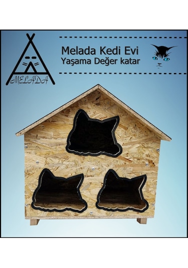 Melada Kedi Evi Dış Ortam Uygun Ahşap Kedi Evi Osb 58x58x40 Cm