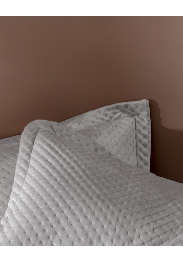 Madame Coco Boulogne Çift Kişilik Kadife Yatak Örtüsü - Gri Gri