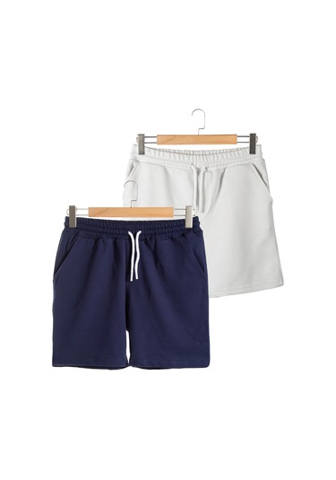Terapi Men 2'li Erkek Lacivert - Beyaz Basic Regular Fit Şort & Bermuda Lacivert-beyaz