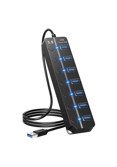 Yaozixa 7 Portlu Usb 3.0 Hattı Çoğaltıcı, Bilgisayar İçin Hızlı Bağlantı Genişletici, 7 Usb 3.0 Portu Ve 1.2m Kablolu