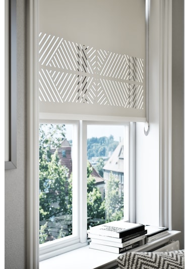 Lazer Kesim Mat Stor Perde, Lazer Kesimli Klasik Serisi, C-2002 Ekru Renk Ekru