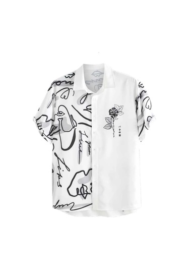 Snapbuy 2025 Erkek 3d Havai Gömlek - Basit Çizgili, Gevşek Nefes, Yazlık Kısa Kollugökyüzü Mavi Gökyüzü Mavi