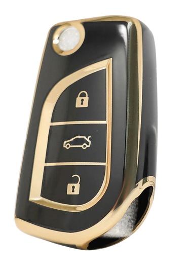 Toyota Yaris Corolla Auris Hilux Verso Avensis Ch-r Nano Anahtar Kılıfı 3 Buton Gold-siyah
