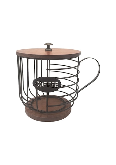 Kahve Arkadaşı Depolama Rafı Kupa Şeklinde Mutfak Depolama Sepeti, Size:black With Words Lid Diğer