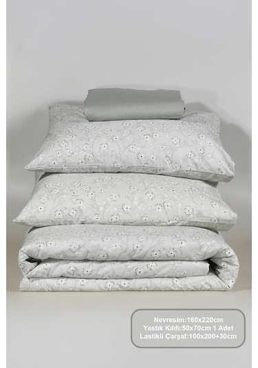 Elart Jasmin Nevresim Takımı Tek Kişilik %100 Pamuk Ranforce Lastikli Çarşaf 160x220 Cm Yeşil Yeşil