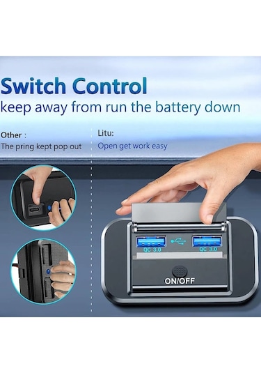 Honeybeeshop 1 Bilgisayar 12v Rv Anahtarlı Hızlı Şarj Qc3.0 Usb Portlu Duvar Montaj Panosu Araba Karavan Deniz Teknesi Otobüs Motosiklet Kamyon Golf Arabası Şarj Adaptörü