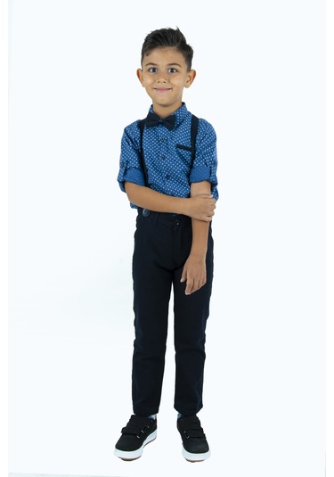 Uzun Pantolon Koyu Desenli Gömlek Erkek Çocuk Takımı İndigo
