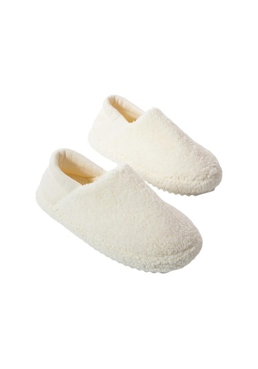 Kadın Lastikli Kaymaz Taban Peluş Havlu Kumaş Ev Ayakkabısı Panduf Beyaz-beyaz Beyaz