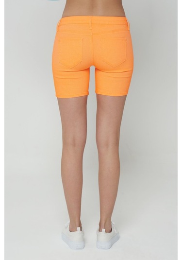 Neon Turuncu Düşük Bel Patı Fermuarlı Şort Jean A 514-805 Turuncu