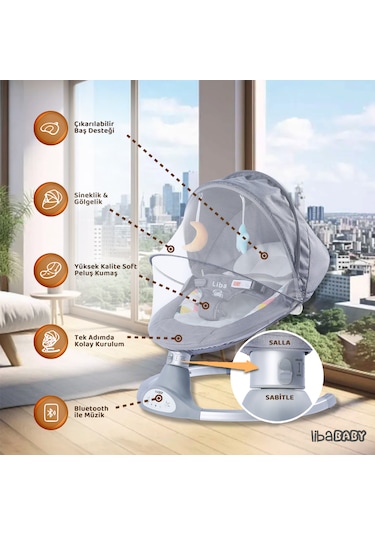 Libababy Koala Elite Elektrikli Otomatik Sallanan Ana Kucağı - Gri