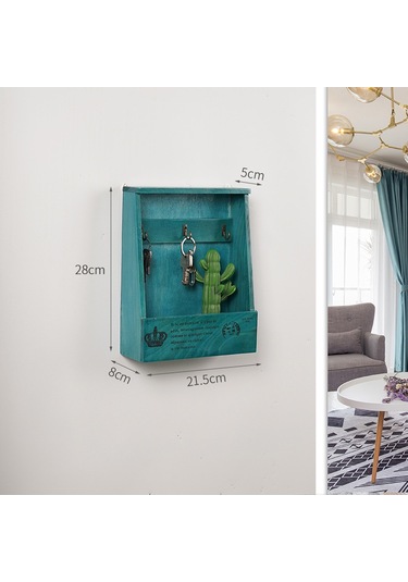 Mavi Bir Kova Ve Üç Kanca Anahtar Saklama Kutusu, Duvara Monte A