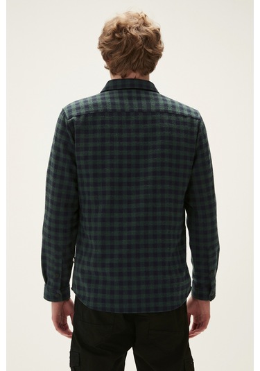 Liam Shirt Forest Yeşil Kareli Fermuarlı Erkek Gömlek-Koyu Yeşil