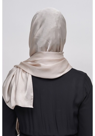 Altobeh Janjan Şık Parlak Saten Dokulu Kadın Tesettür Abiye Şifon Şal - Koyu Krem